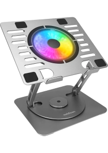 360 Derece Dönebilen Fanlı Rgb Işıklı Ayarlanabilir Metal Laptop Stand